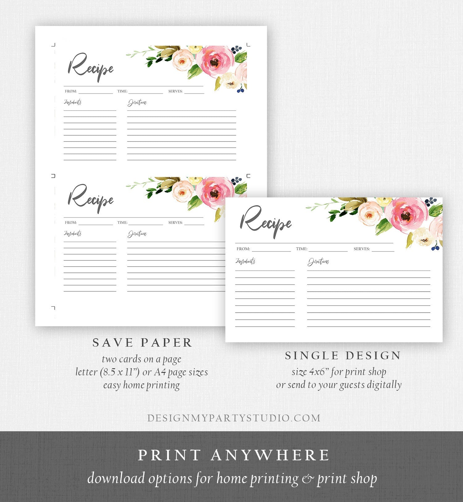 Recipe Sheet Printable  The Digital Download Shop