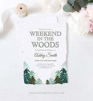 Editable Weekend in the Woods Bridal Shower Invitation Bachelorette Bachelor Forest Camping Outdoor Party Birthday Party Corjl Template 0295