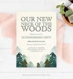 Editable Housewarming Party Invitation Our New Neck of the Woods Forest Winter Fall Party Rustic Download Printable Corjl Template 0295