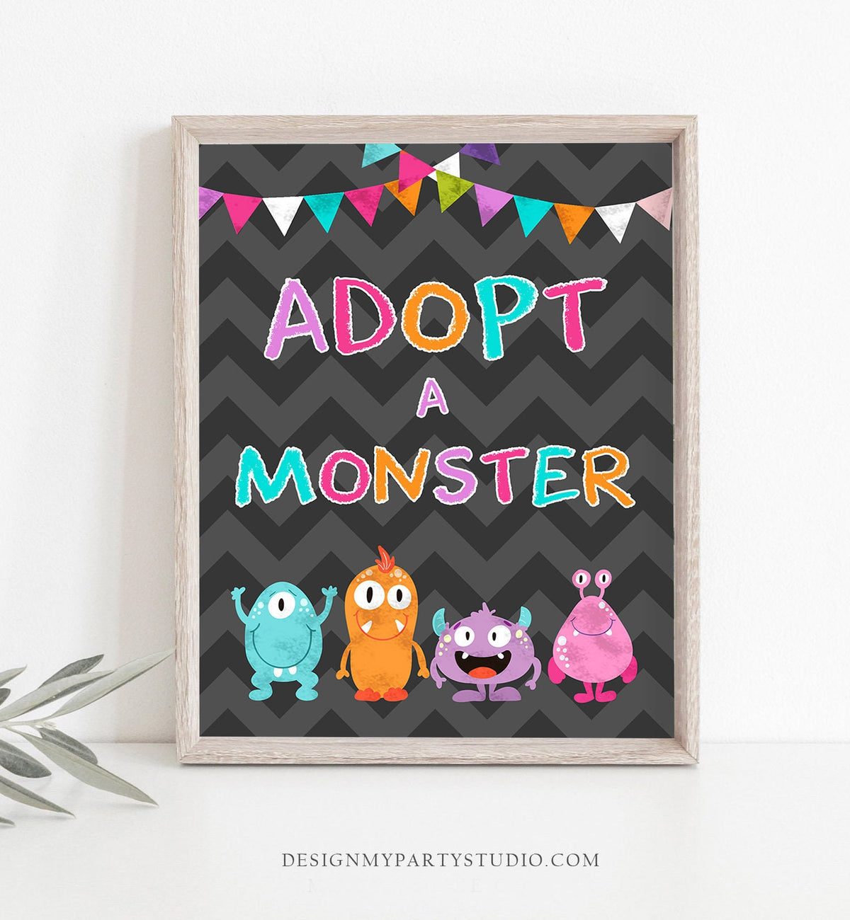 Adopt a Monster Sign Monster Girl Birthday Monster Adoption Station Little Monster Decor Instant Download PRINTABLE Digital DIY 0058