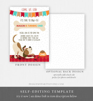 Editable Puppy Dog Birthday Invitation Pawty Boy Birthday Dog Theme Puppy Party Dog Party Download Printable Invitation Template Corjl 0048