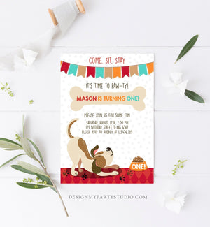 Editable Puppy Dog Birthday Invitation Pawty Boy Birthday Dog Theme Puppy Party Dog Party Download Printable Invitation Template Corjl 0048