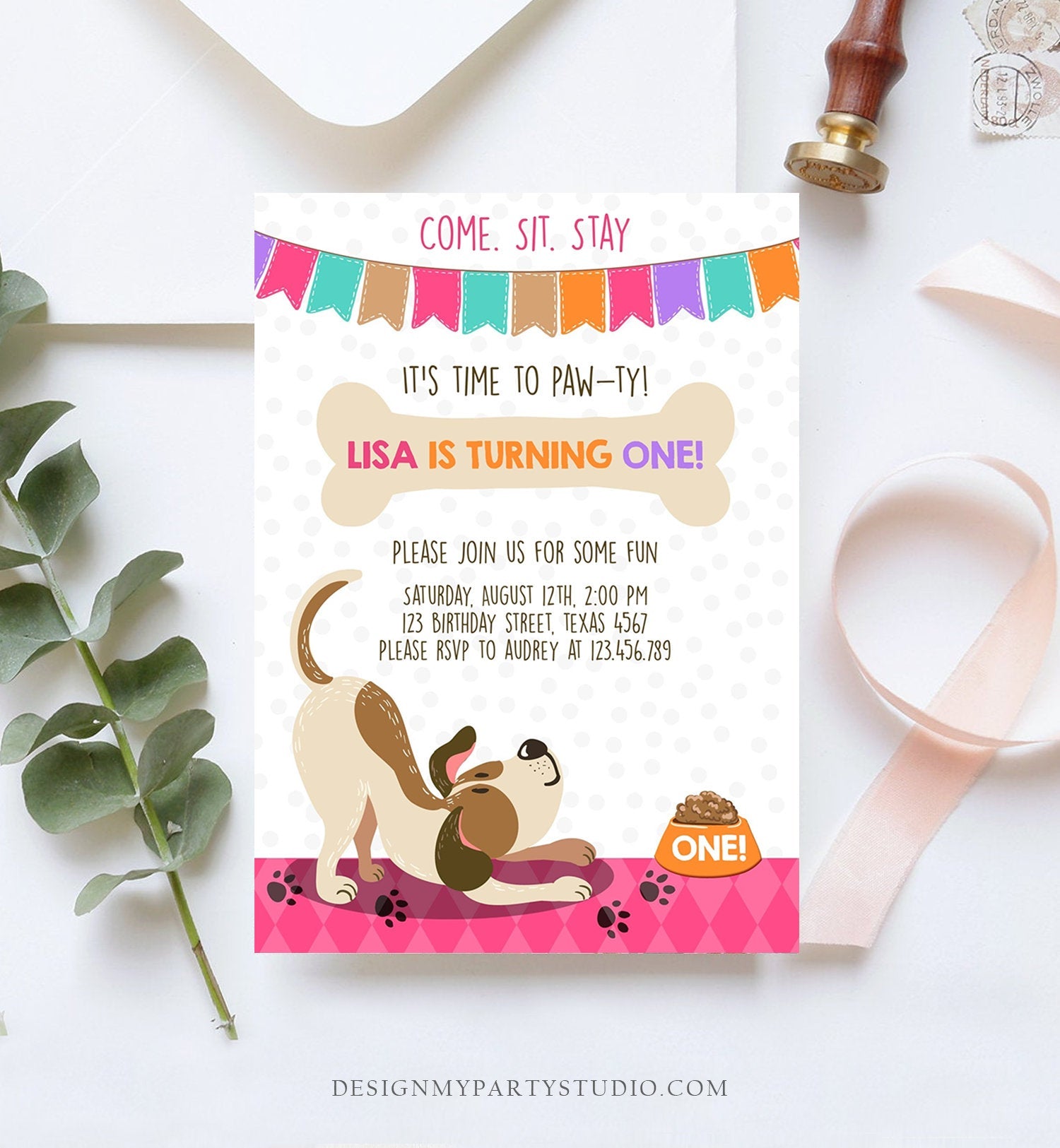 editable-puppy-dog-birthday-invitation-pawty-girl-birthday-dog-theme-p-design-my-party-studio for Dog Party Invitations Free Printable Editable Puppy Dog Birthday Invitation Pawty Girl Birthday Dog Theme P - Design My Party Studio for Dog Party Invitations Free Printable