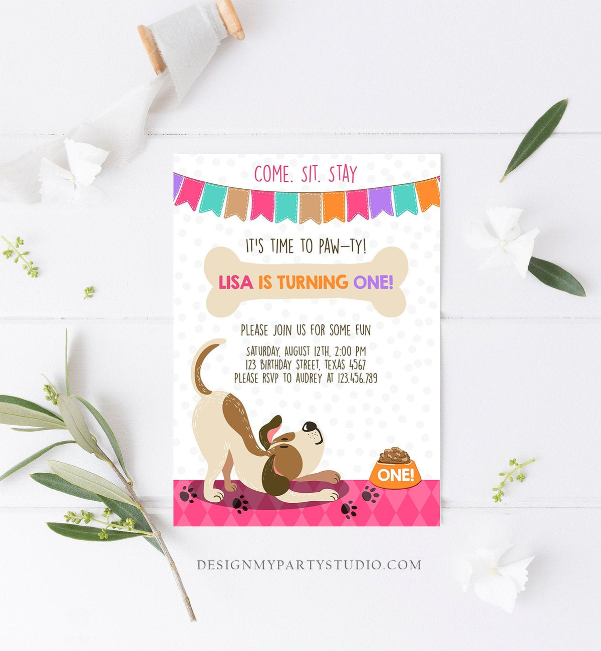 Editable Puppy Dog Birthday Invitation Pawty Girl Birthday Dog Theme Puppy Party Dog Pink Download Printable Invitation Template Corjl 0048