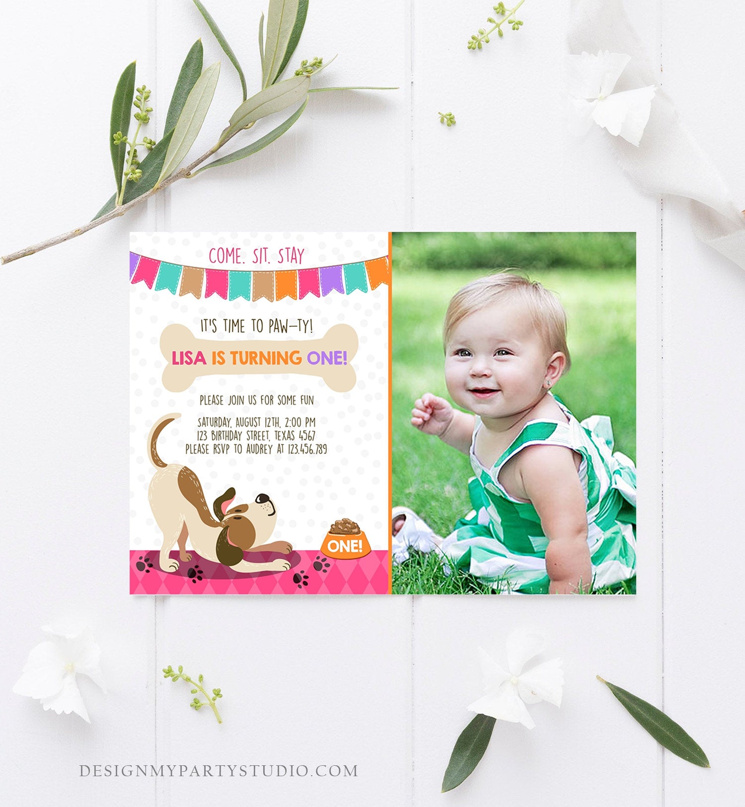 Editable Puppy Dog Birthday Invitation Pawty Girl Birthday Dog Theme Puppy Party Dog Pink Download Printable Invitation Template Corjl 0048