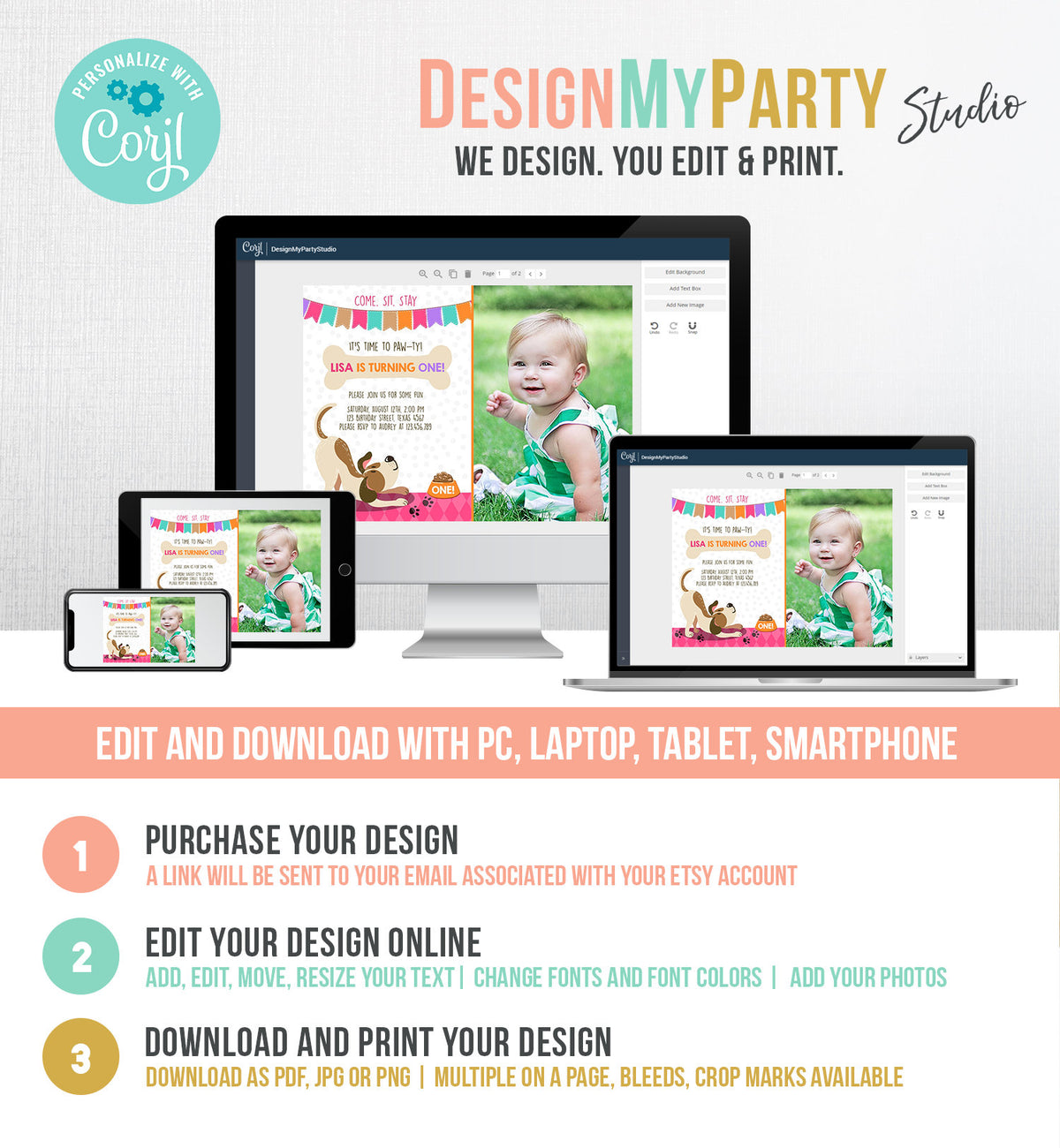 Editable Puppy Dog Birthday Invitation Pawty Girl Birthday Dog Theme Puppy Party Dog Pink Download Printable Invitation Template Corjl 0048