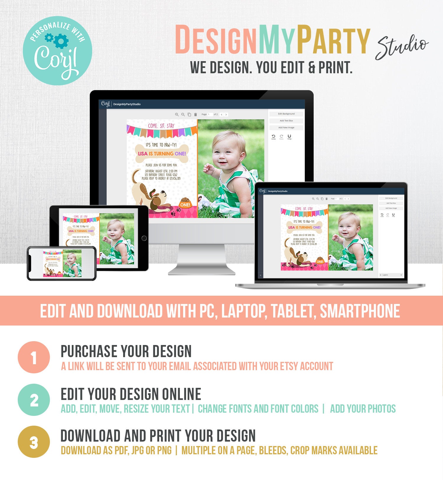 Editable Puppy Dog Birthday Invitation Pawty Girl Birthday Dog Theme Puppy Party Dog Pink Download Printable Invitation Template Corjl 0048