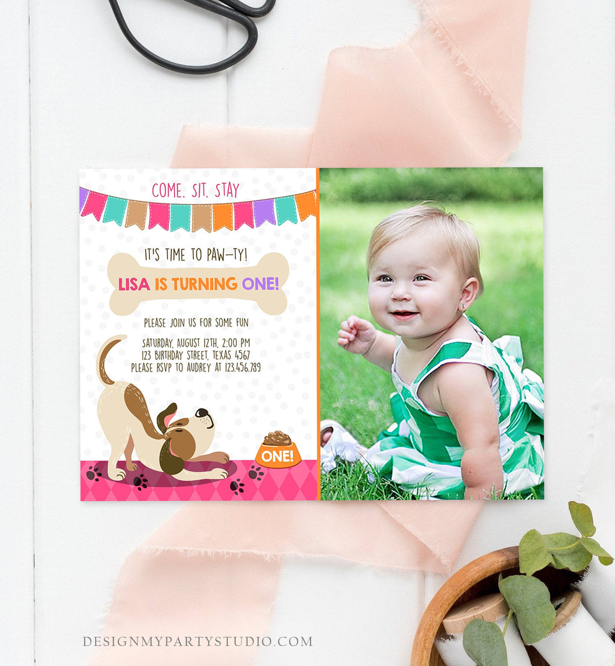 Editable Puppy Dog Birthday Invitation Pawty Girl Birthday Dog Theme Puppy Party Dog Pink Download Printable Invitation Template Corjl 0048