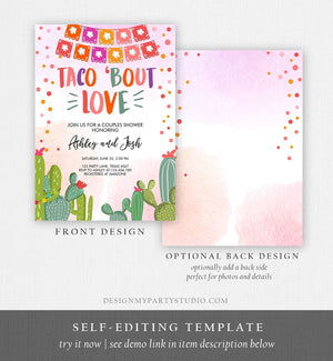 Editable Taco Bout Love Couples Shower Invitation Fiesta Cactus Succulent Mexican Green Pink Digital Download Corjl Template Printable 0135