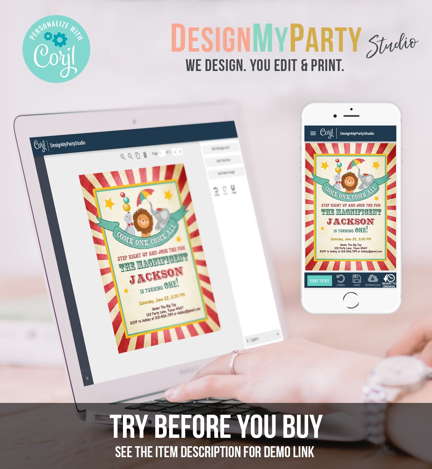 Editable Carnival Invitation Circus Birthday Invitation Carnival Invite Big Top Birthday Boy Vintage Printable Template Digital Corjl 0013