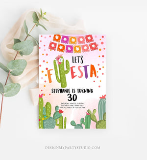Editable ANY AGE Fiesta Birthday Invitation Let's Fiesta Adult Mexican Thirty Birthday Party Pink Cactus 30th Corjl Template Printable 0135
