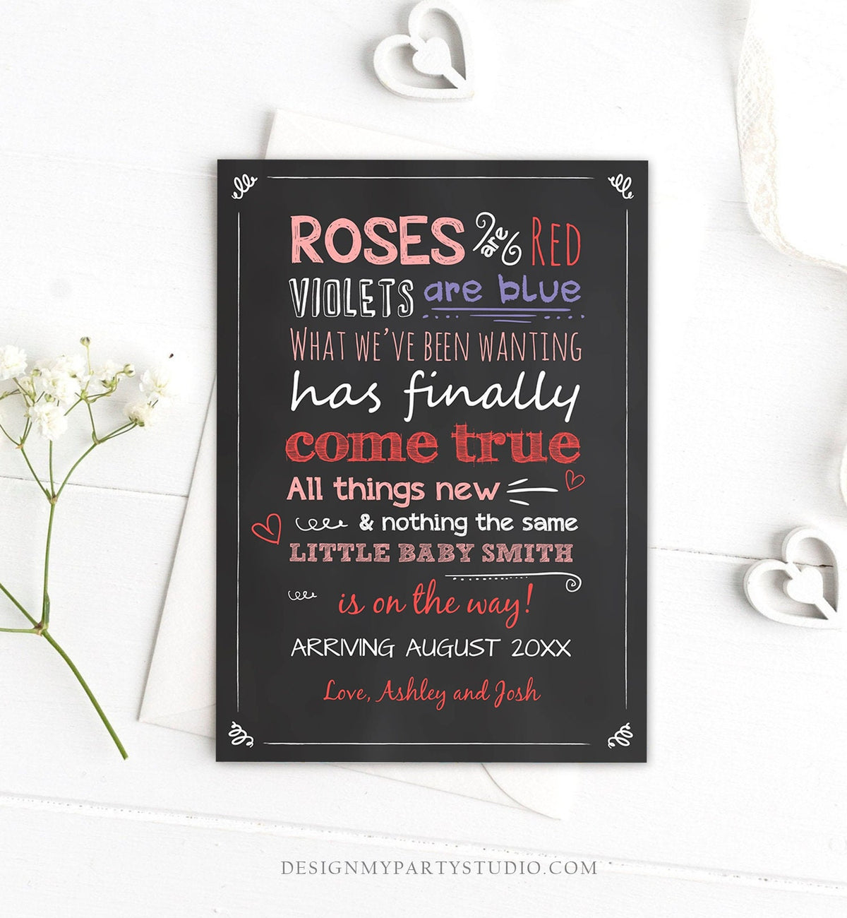 Editable Valentine Pregnancy Announcement Grandparents Pregnancy Reveal Card Roses are Red Instant Download Printable Template Corjl 0296