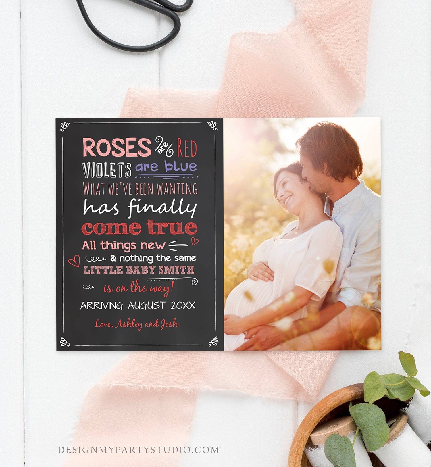 Editable Valentine Pregnancy Announcement Grandparents Pregnancy Reveal Card Roses are Red Instant Download Printable Template Corjl 0296