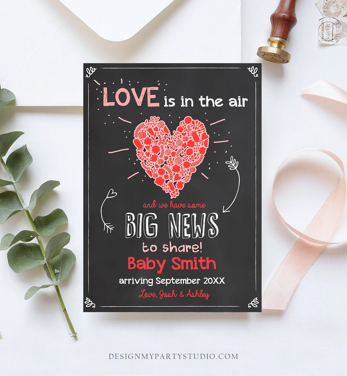 Editable Valentine Pregnancy Announcement Grandparents Pregnancy Reveal Card Love is in The Air Download Printable Template Corjl 0297