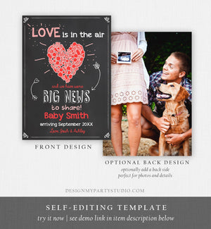 Editable Valentine Pregnancy Announcement Grandparents Pregnancy Reveal Card Love is in The Air Download Printable Template Corjl 0297