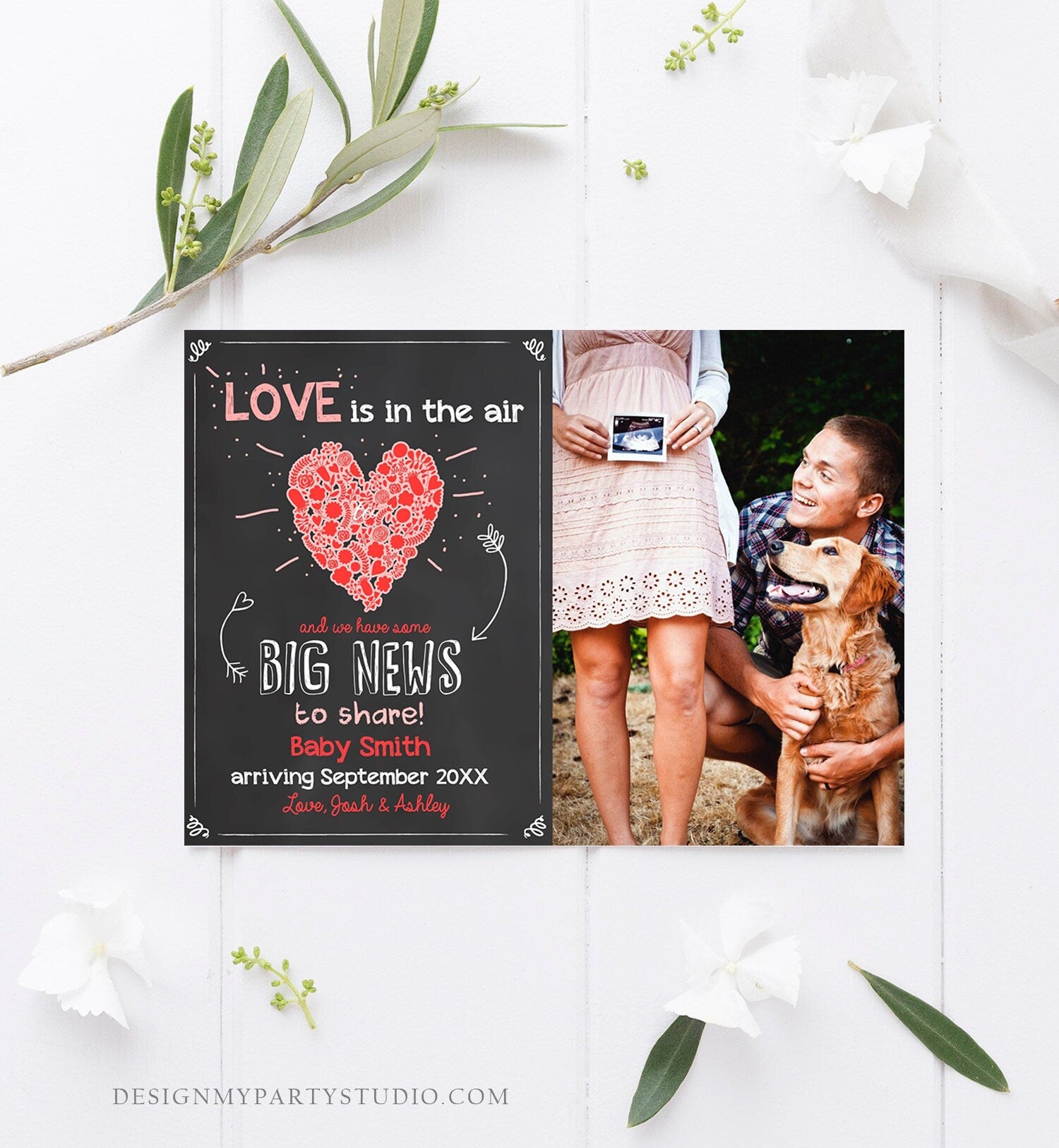 Editable Valentine Pregnancy Announcement Grandparents Pregnancy Reveal Card Love is in The Air Download Printable Template Corjl 0297