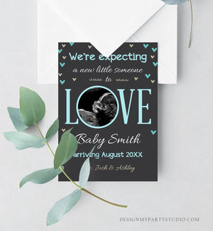 Editable Love Pregnancy Reveal Announcement Valentines Reveal Grandparents Pregnant Blue Boy Love Download Corjl Template Printable 0291