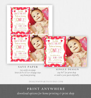 Editable Valentines Birthday Invitation Little Sweetheart Birthday Girl Pink Red First Birthday Download Corjl Template Printable 0299