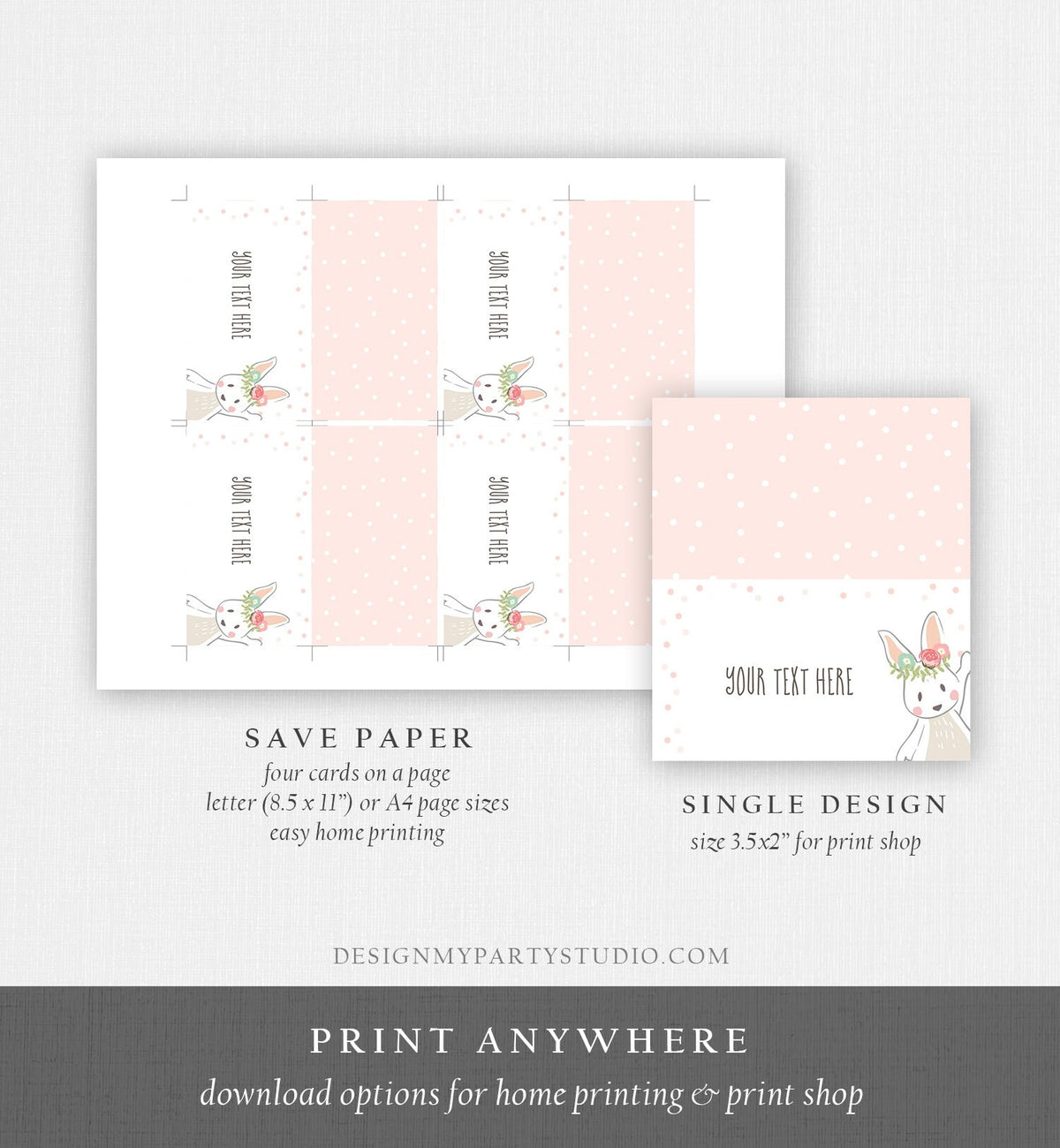 Editable Bunny Food Labels Some Bunny Place Card Tent Card Escort Card Baby Shower Girl Pink Spring Easter Floral Template Corjl 0117