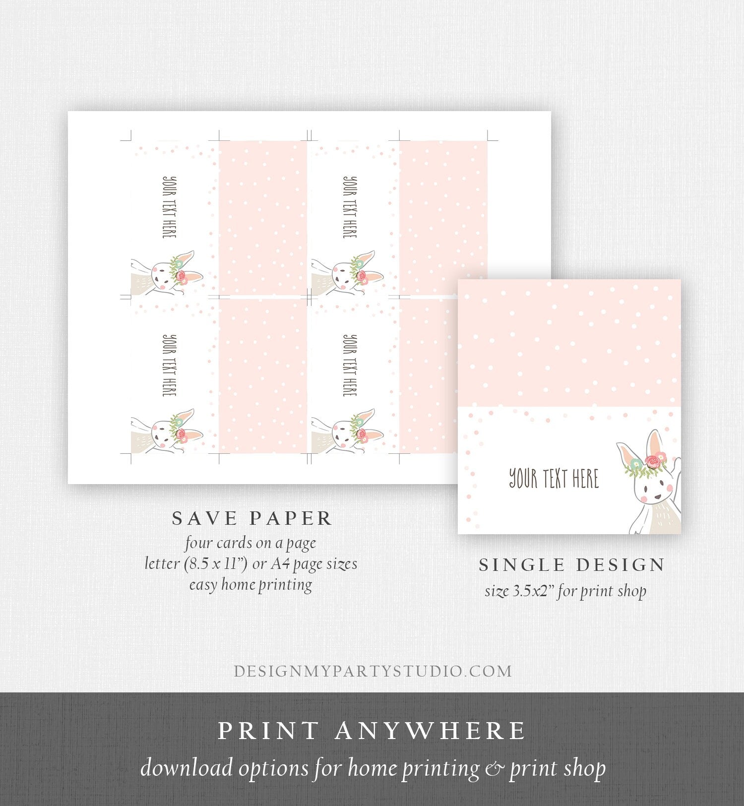 Editable Bunny Food Labels Some Bunny Place Card Tent Card Escort Card Baby Shower Girl Pink Spring Easter Floral Template Corjl 0117