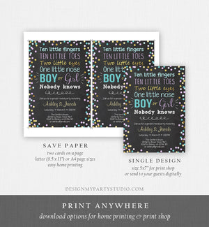 Editable Gender Reveal Invitation Baby Shower Boy or Girl Purple Blue He or She Confetti Gold Corjl Template Instant Download Digital 0133