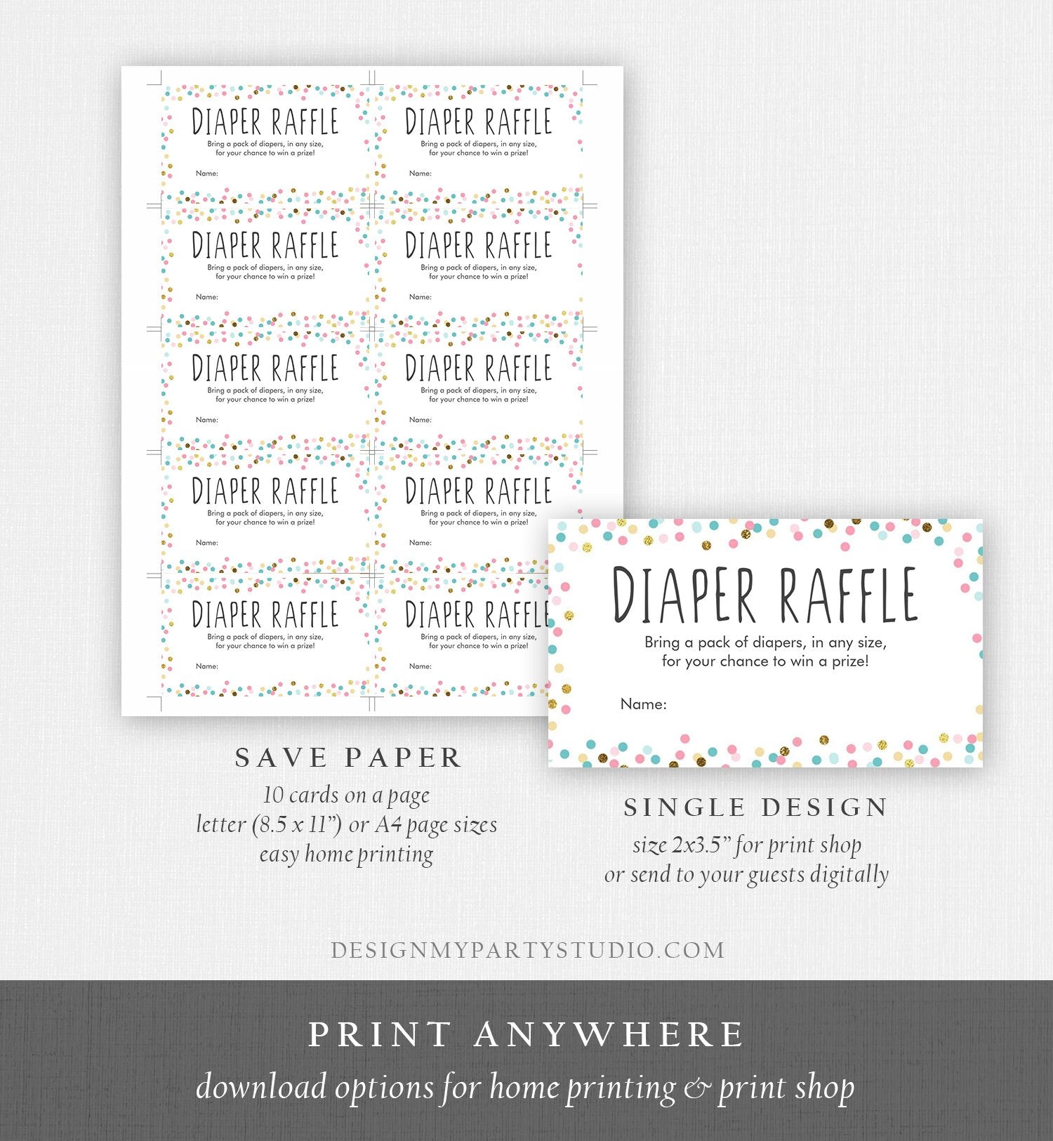 Editable Diaper Raffle Ticket Confetti Gender Neutral Blue Pink Gold D - Design My Party Studio editable-diaper-raffle-ticket-confetti-gender-neutral-blue-pink-gold-d-design-my-party-studio
