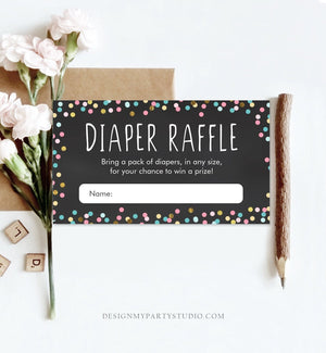 Editable Diaper Raffle Ticket Confetti Gender Neutral Blue Pink Gold Diaper Game Ticket Baby Shower Insert Template PRINTABLE Corjl 0133
