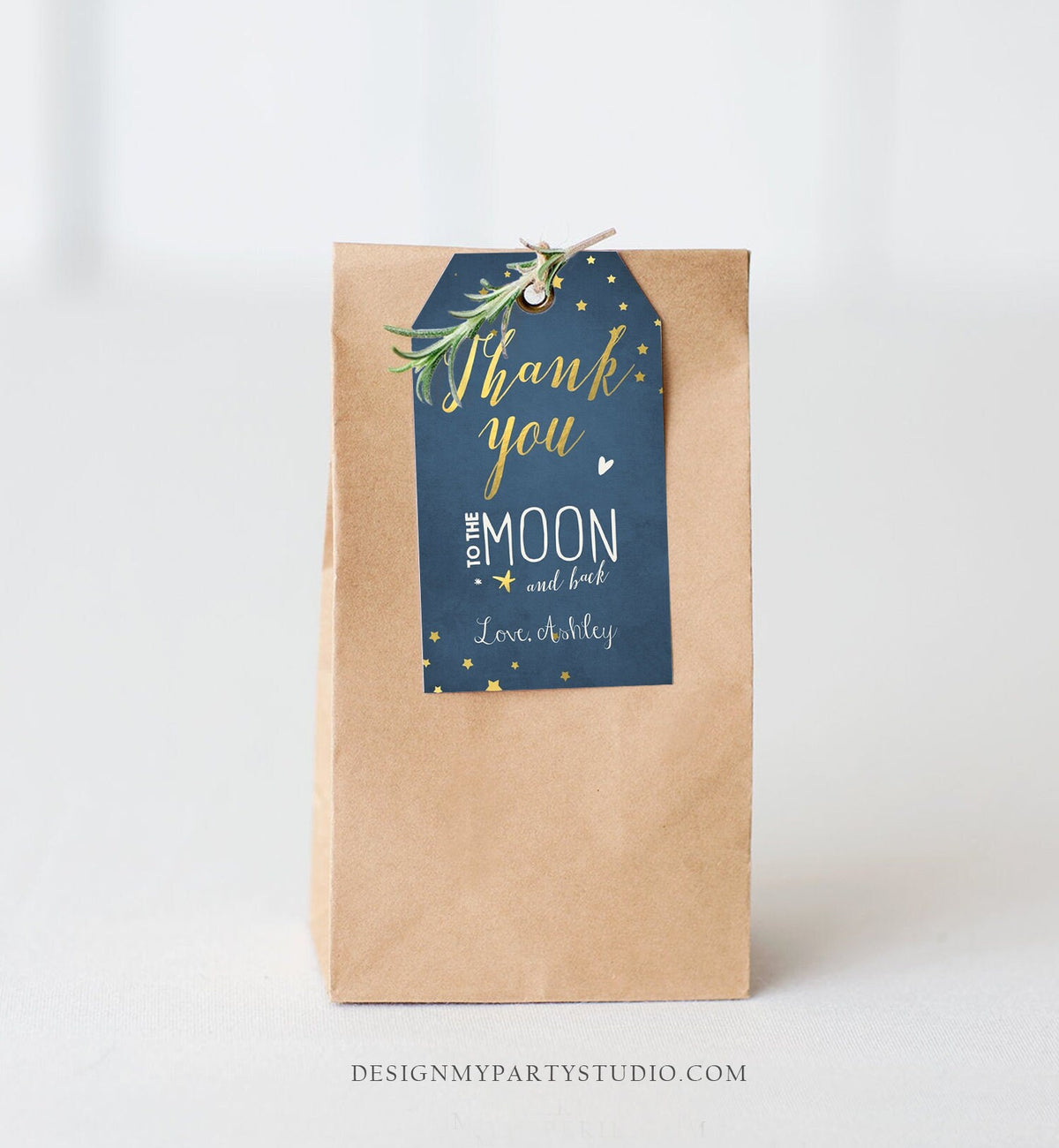 Editable Thank you Tags To the Moon and Back Baby Shower Favor tags Twinkle Twinkle Moon Shower Gold Navy Little Star Corjl Template 0017