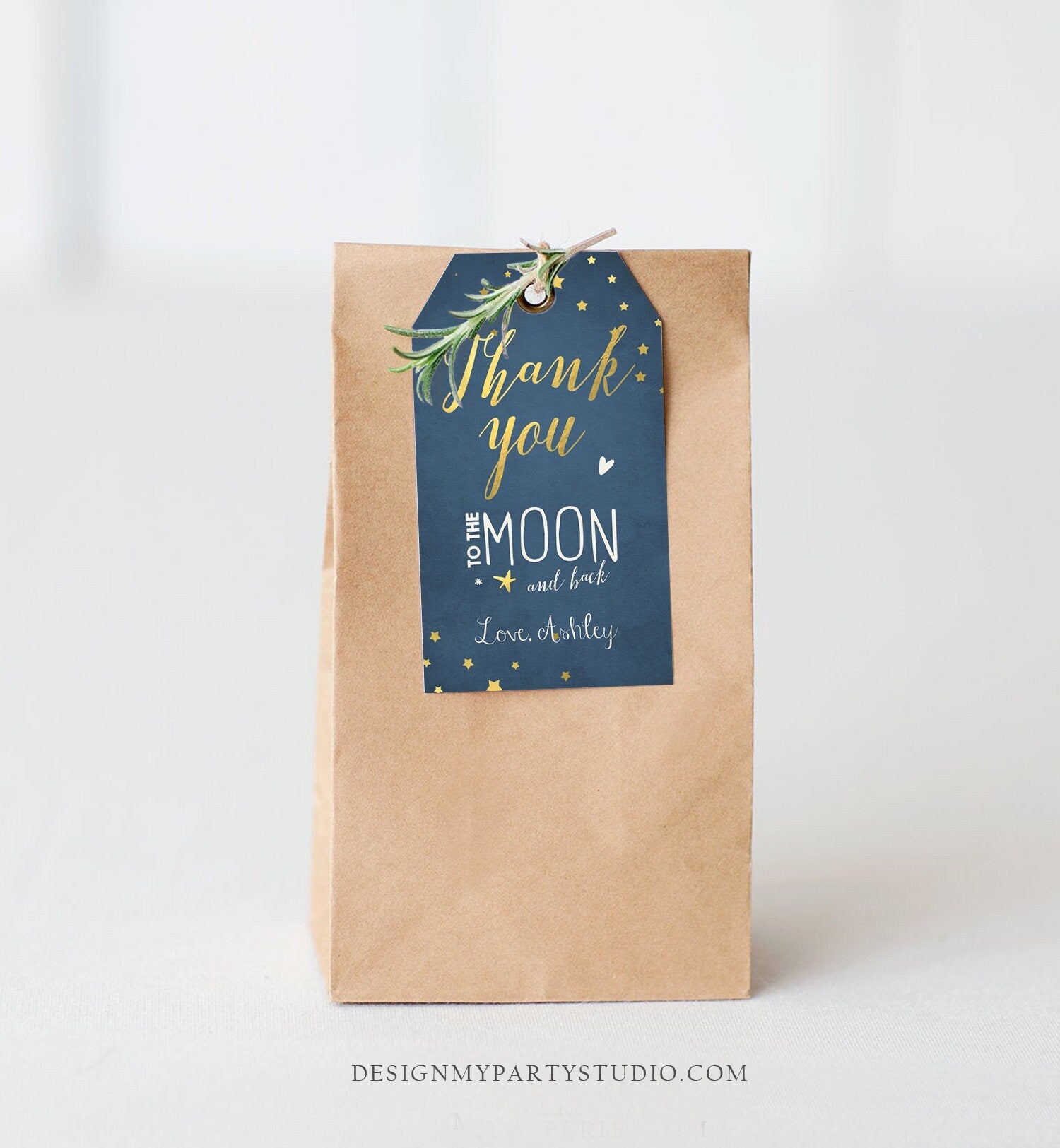 Editable Thank you Tags To the Moon and Back Baby Shower Favor tags Twinkle Twinkle Moon Shower Gold Navy Little Star Corjl Template 0017
