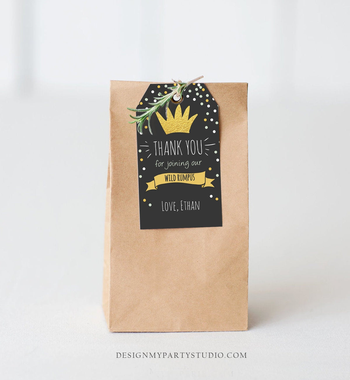 Editable Wild Things Favor tags Wild One Thank you tags Label tags Black Gold Crown Boy 1st Birthday Gift tags Thank you Template Corjl 0099