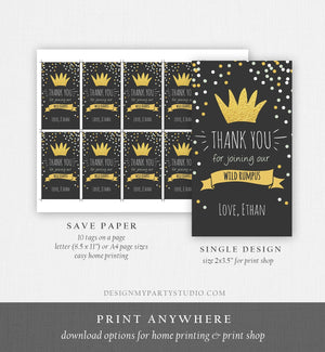Editable Wild Things Favor tags Wild One Thank you tags Label tags Black Gold Crown Boy 1st Birthday Gift tags Thank you Template Corjl 0099