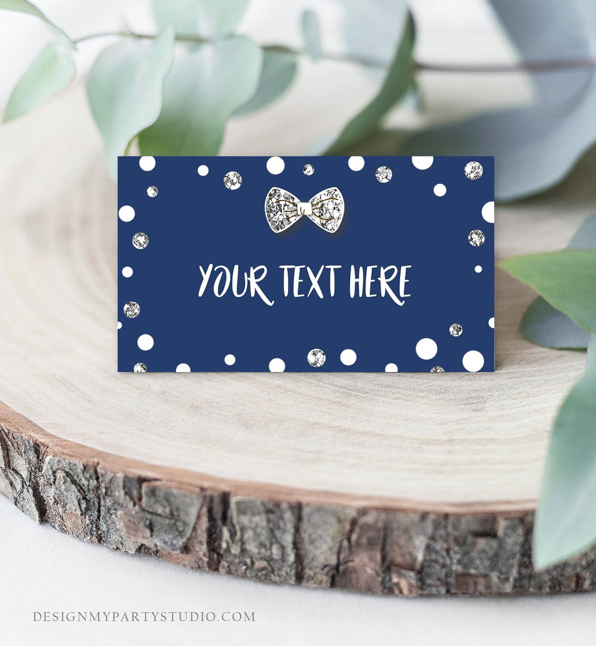 Editable Mr Onederful Food Labels Boy First Birthday Place Card Blue Silver Bowtie Tent Card Escort Card Printable Template Corjl 0072