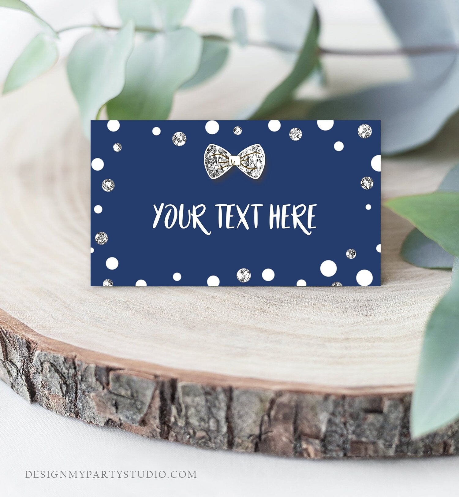 Editable Mr Onederful Food Labels Boy First Birthday Place Card Blue Silver Bowtie Tent Card Escort Card Printable Template Corjl 0072