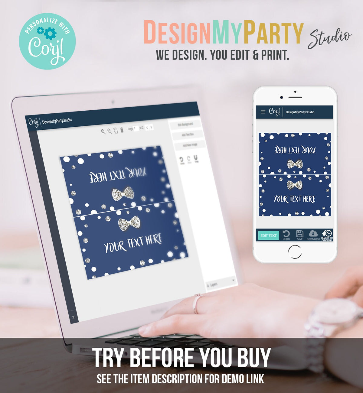 Editable Mr Onederful Food Labels Boy First Birthday Place Card Blue Silver Bowtie Tent Card Escort Card Printable Template Corjl 0072