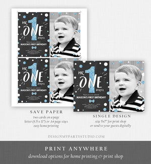 Editable Mr Onederful Birthday Invitation Black and Blue Boy Birthday Bow Tie Confetti 1st Birthday Download Printable Template Corjl 0072