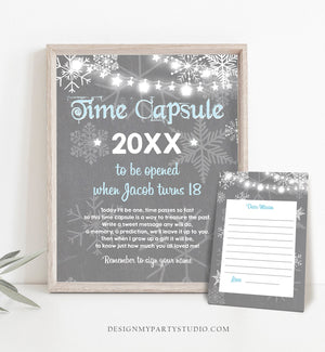 Editable Winter Time Capsule First Birthday Boy Party Game Blue Winter Onederland Guestbook Digital Download Corjl Template Printable 0027