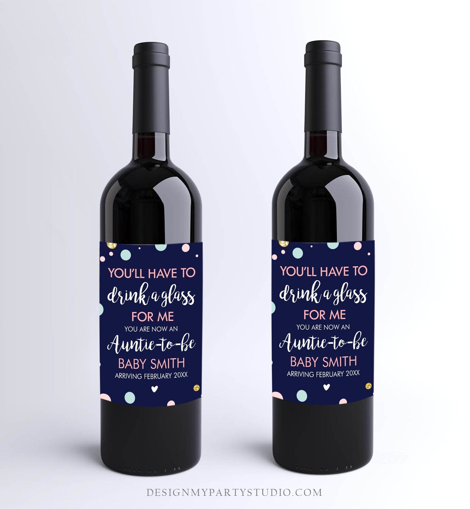 Editable Pregnancy Reveal Wine Bottle Label Baby Announcement Auntie G - Design My Party Studio editable-pregnancy-reveal-wine-bottle-label-baby-announcement-auntie-g-design-my-party-studio