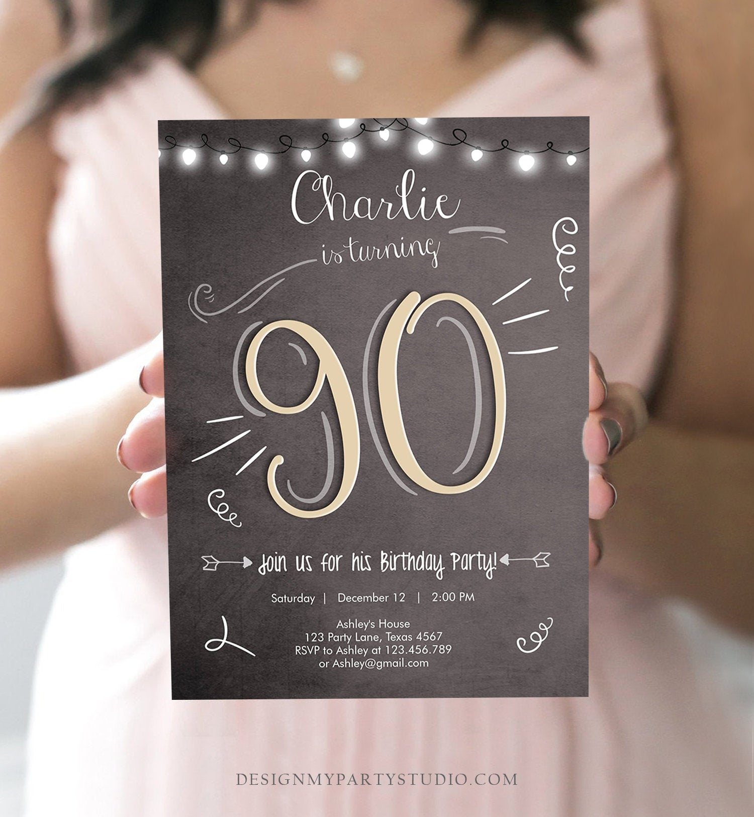 Editable 90th Birthday Invitation Chalkboard Rustic Adult Birthday Inv - Design My Party Studio editable-90th-birthday-invitation-chalkboard-rustic-adult-birthday-inv-design-my-party-studio
