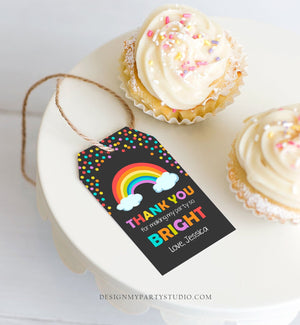 Editable Rainbow Favor Tags Rainbow Birthday Thank you tags Colorful Birthday Gift tags Rainbow Confetti Template PRINTABLE Corjl 0106