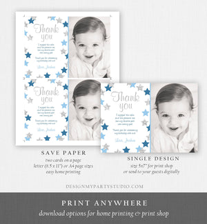 Editable Thank You Card Stars Thank you Note Twinkle Little Star Birthday Boy Blue and Silver Download Printable Template Corjl Digital 0082