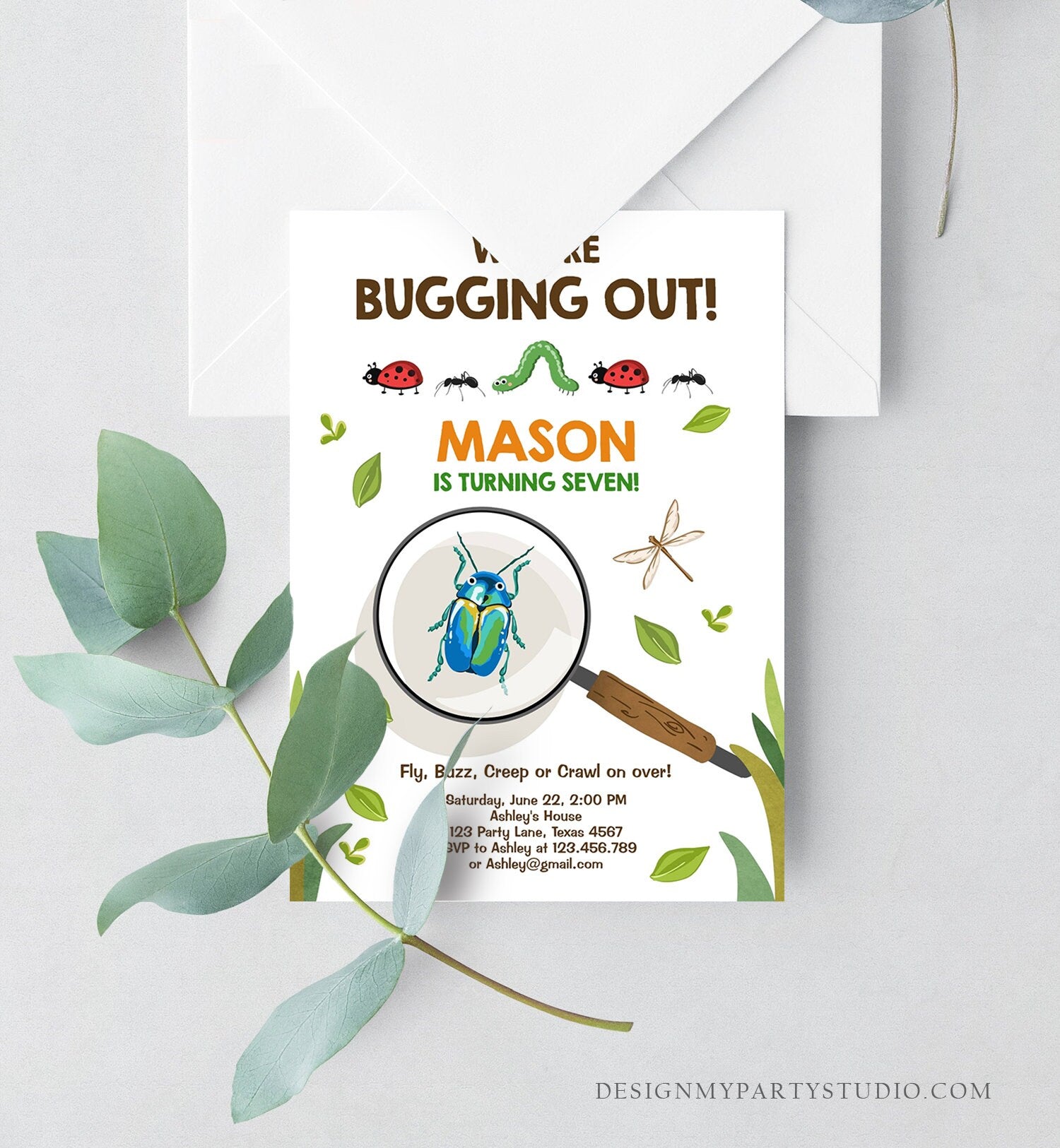 Editable Bug Birthday Invitation Insect Party We Are Bugging Out bug Hunt Bugs Boy Printable Invitation Summer Template Digital Corjl 0090