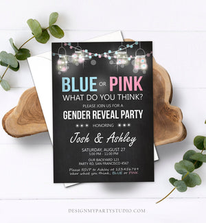 Editable Gender Reveal Invitation Baby Shower Boy or Girl Pink or Blue He She Chalk Rustic Template Instant Download Digital Corjl