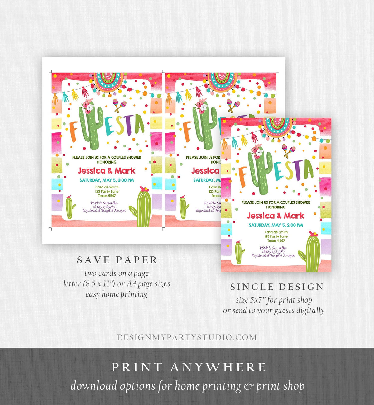 Editable Fiesta Bridal Shower Invitation Cactus Mexican Fiesta Couples Coed Shower Taco Bout Love a Wedding Corjl Template Printable 0134
