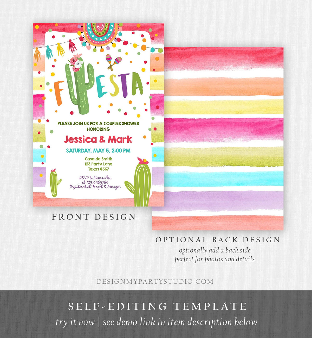 Editable Fiesta Bridal Shower Invitation Cactus Mexican Fiesta Couples Coed Shower Taco Bout Love a Wedding Corjl Template Printable 0134