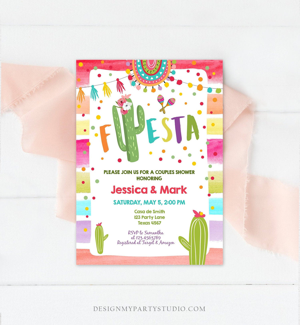 Editable Fiesta Bridal Shower Invitation Cactus Mexican Fiesta Couples Coed Shower Taco Bout Love a Wedding Corjl Template Printable 0134