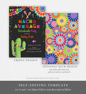 Editable Nacho Average Bachelorette Party Invitation Cactus Pink Let's Fiesta Mexican Bridal Shower Download Digital Corjl Template 0045