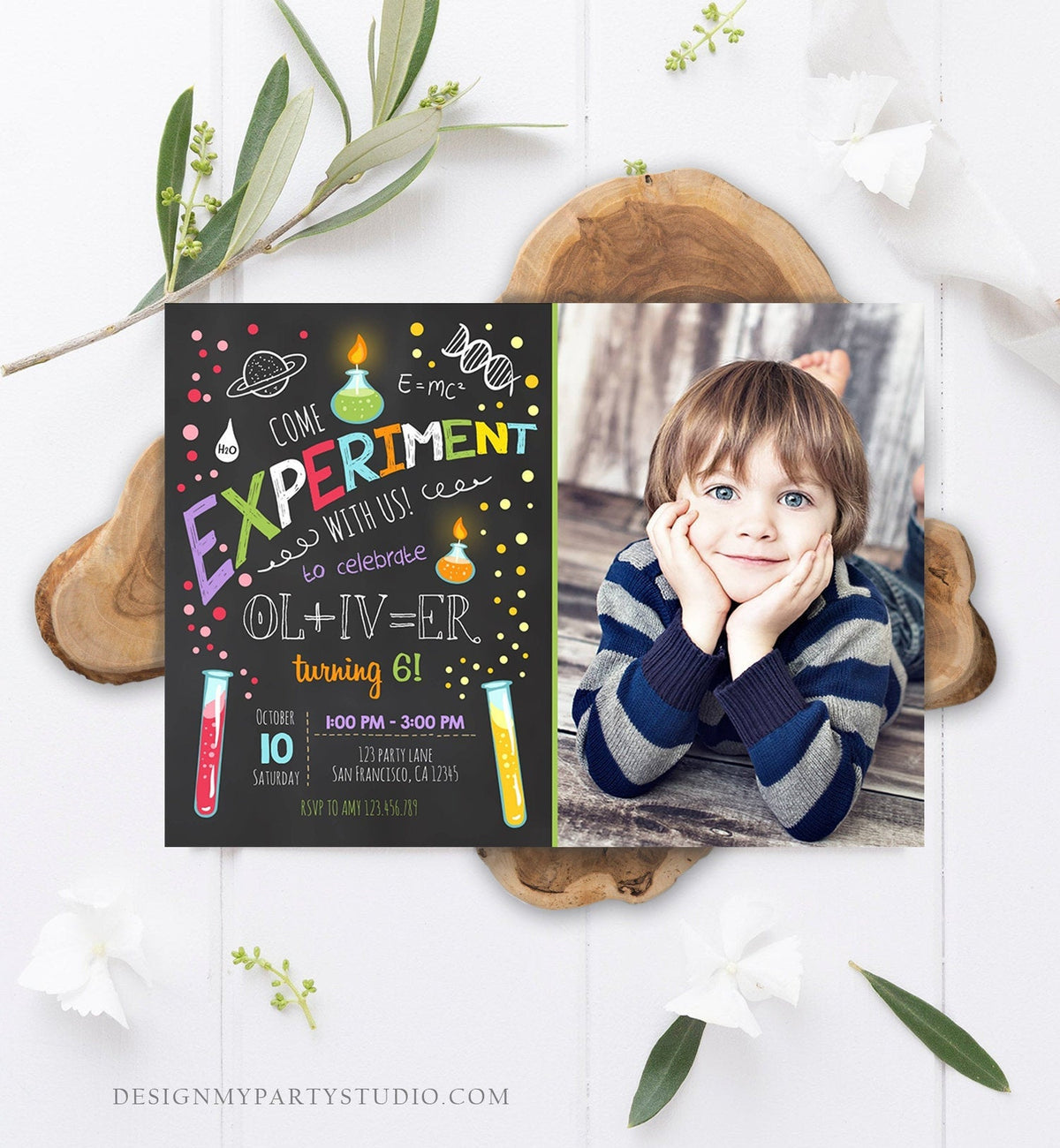 Editable Science Experiment Birthday Invitation Boy Experiment Party Mad Scientist Lab Slime Party Professor Corjl Template Printable 0094