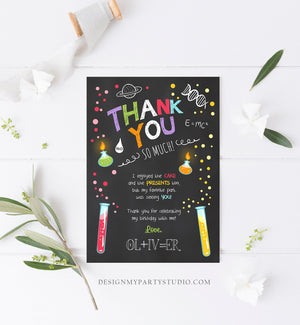Editable Science Experiment Thank You Card Birthday Boy Party Mad Scientist Lab Slime Party Professor Download Corjl Template Printable 0094