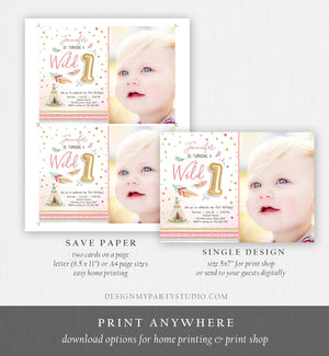 Editable Wild One Birthday Invitation Girl First Birthday Boho Feathers Pink Mint Teepee Download Printable Template Digital Corjl 0073