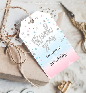 Editable Thank you Tags Little Star Baby Shower Favor tags Twinkle Twinkle Gender Reveal Silver Pink Blue He or She Corjl Template 0235